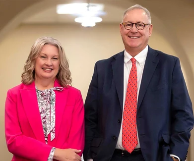 Woman and man smiling